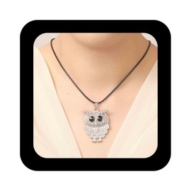 Cimenexe Bohemian Owl Choker Necklace Silver Owl Animal Pendant Necklace Owl Leather Wax Cord Necklace Black Onyx Eye Owl Chain Necklace Jewellery for Women, Zinc, No Gemstone