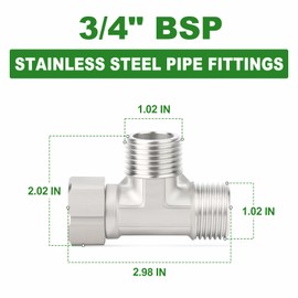 TAISHER 2 PCS 304 Stainless Steel 3 Way Right Flexible Movable Tee Connector, 3/4" MBSP x MBSP x FBSP for Sprayer, Angled Valve, Shower Arm