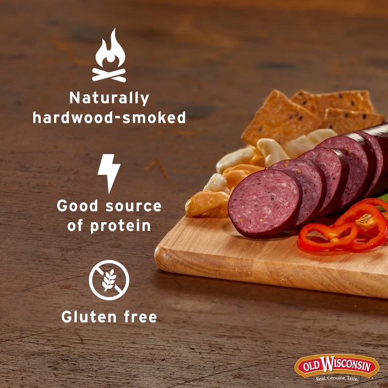 Old Wisconsin Premium Summer Sausage, 100% Natural Meat, Charcuterie, Ready