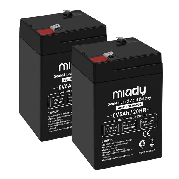 Miady 6V 5Ah Rechargeable Sealed Lead Acid Battery(2 Pack)