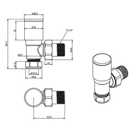 Brushed Brass Angled Radiator Valve Pair