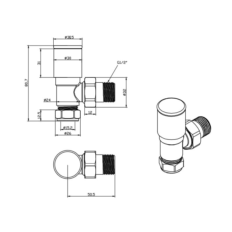 Brushed Brass Angled Radiator Valve Pair