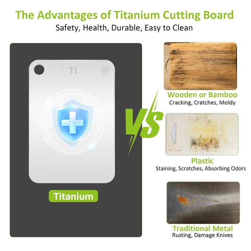 Rexspt 100% Pure Titanium Cutting Boards for Kitchen, Double-Sided Food-Grade