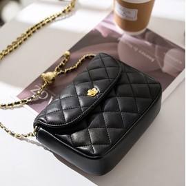 Women Vintage Quilted Flap Bag Chain Strap Cross Body Shoulder Purse Messenger Belt Bag (Black)