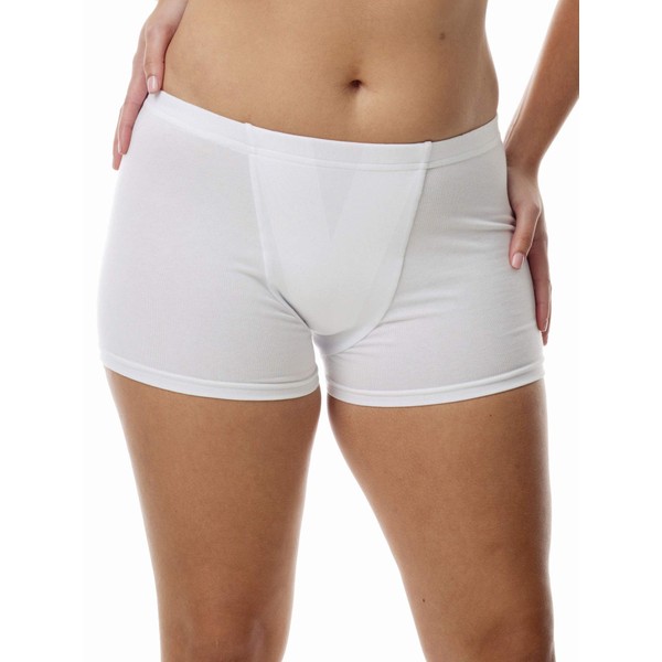 Vulvar Varicosity and Prolapse Support Boy-Leg Brief with Groin Compression Bands and Hot/Cold Therapy Gel Pad - White - X-large