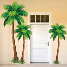Hunnmingre 3 Pcs Tropical Palm Tree Door Cover Hawaiian Luau Party Decoration Porch Banner Summer Large Tiki Aloha Hanging Wall Decor Photo Backdrop for Tropical Beach Pool Bar Birthday Party Supplies