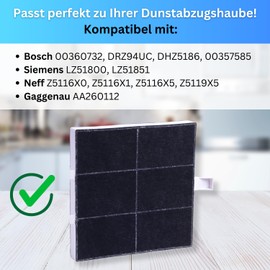 Home Melody Active Carbon Filter for Cooker Hood | Compatible with Bosch 00360732, DRZ94UC, DHZ5186, 00357585, Siemens LZ51800 LZ51851, Neff Z5116X0 Z5116X1 Z5116X5 Z5119 X5, Gaggenau AA260112 Filter