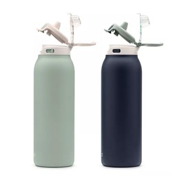 Ello Pop & Fill 32oz. 2-Pack Stainless Steel Water Bottle with QuickFill Technology, Eucalyptus/Sea Glass
