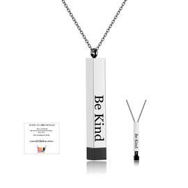 HSWYFCJY Black Be Kind Of A B Necklaces For Women, Inspirational Vertical Bar Square Tubes Pendant With Hidden Message Band Friendship Funny Hilarious Sarcastic Jewelry Gift for Girls