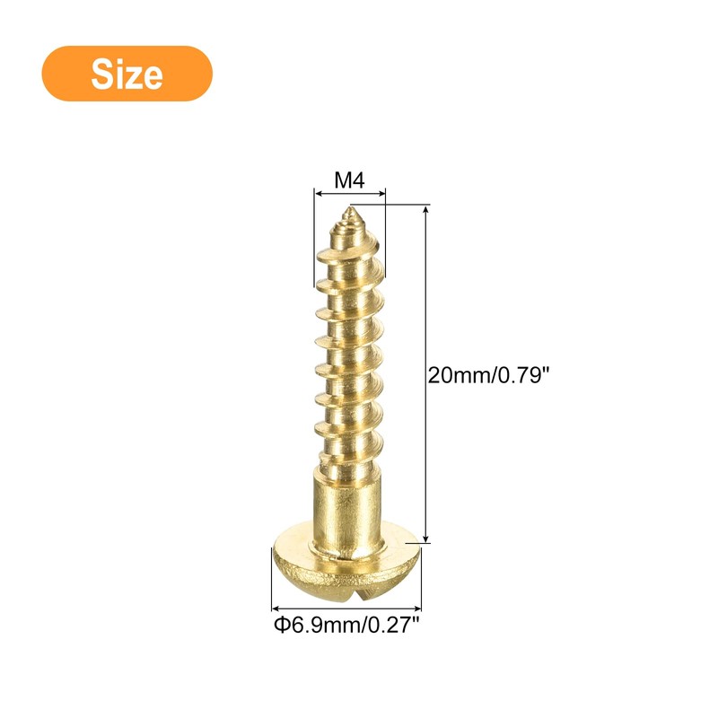 sourcing map Wood Screws M4 x 20mm Slotted Round Head