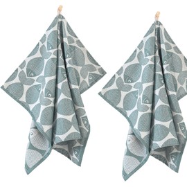 ZWOLTEX Set of 2 Jacquard Tea Towels/Tea Towels | Kitchen Towel | Drying Towel | Absorbent Cotton I Collection Premium Tea Towels - 2 x Fish L Turquoise (50 x 70 cm)