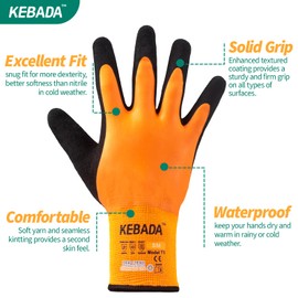 Kebada T1 Waterproof Winter Work Gloves for Men and Women,Insulated Work Gloves for Men Cold Weather,Warm Freezer Gloves XXL