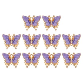 sourcing map 10 Pcs Mini Butterfly Charm, Metal Gold Plated Butterfly Pendant with Diamond for Jewelry Making DIY Bracelet Necklace Earring Phone Accessories Keychain, Purple, 23x26mm