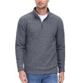 KEFITEVD Men's Sweater 1/4 Zip Fleece Causal Tops Fall Stand Collar Jumper Outdoor Windproof Warm Pullover,Dark Grey,3XL