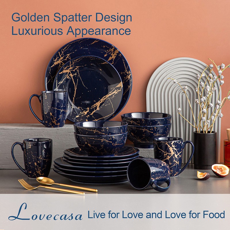 LOVECASA Porcelain Dinnerware Sets for 4, 16 PCS Plates and
