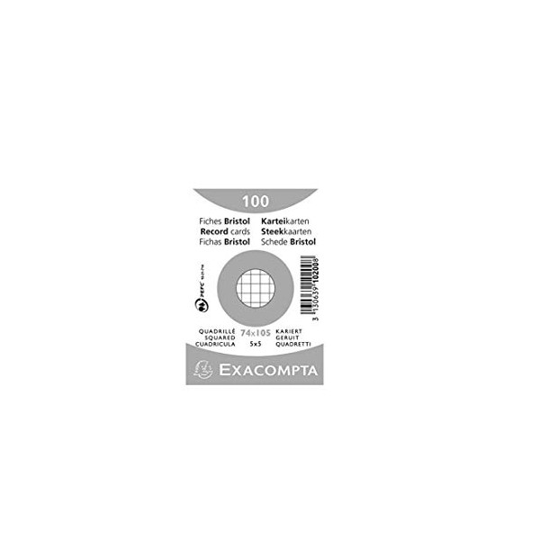 Exacompta 10200SE Pack of 100 Premium Index Cards Squared DIN