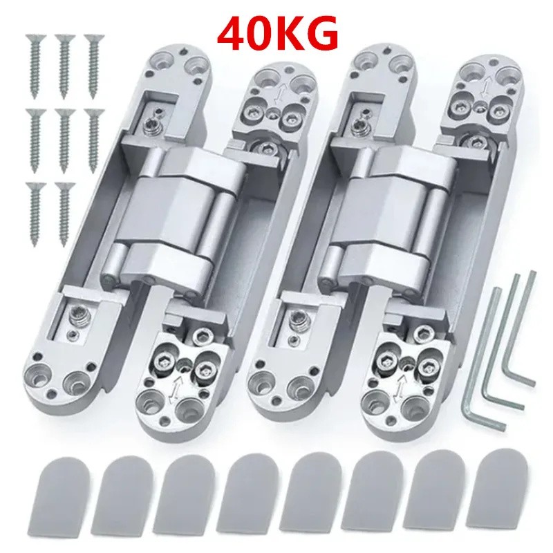 2 Pack Invisible Door Hinges, 3D Adjustable Concealed Aluminum Alloy