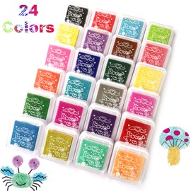 Alled 24 Colors Craft Finger Ink Pad,Fingerpaint Rainbow Washable Stamp Pads Set Toys for Kids Rubber Stamps Painting Fingerprinting Card Making and DIY Scrapbooking