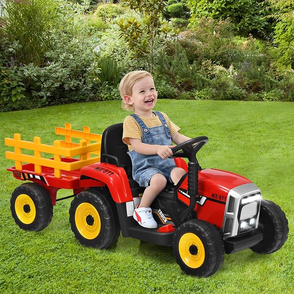 GLACER Kids Ride on Tractor with Trailer, 12V Battery Powered