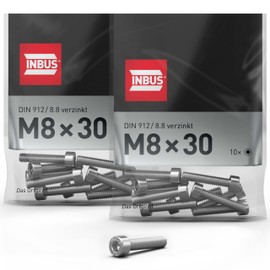 INBUS® Cylindrical Screws with Hexagon Socket M 8 x 30 mm (DIN 912 / ISO 4762, 8.8 Galvanised) Pack of 20 — The Original