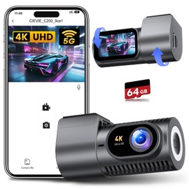 CIEVIE Dash Cam Front 4K-1.5" IPS Display+5GHz WiFi+64G Card, 360° Rotation Mini Dashcam, Car Camera with WDR Night Vision, 24H Parking Mode, G-Sensor, Loop Recording,170° Angle, Dash Camera for Cars