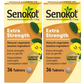 Senokot Extra Strength Natural Vegetable Laxative for Gentle Overnight Relief Occasional Constipation, 36 Count (Pack of 2)