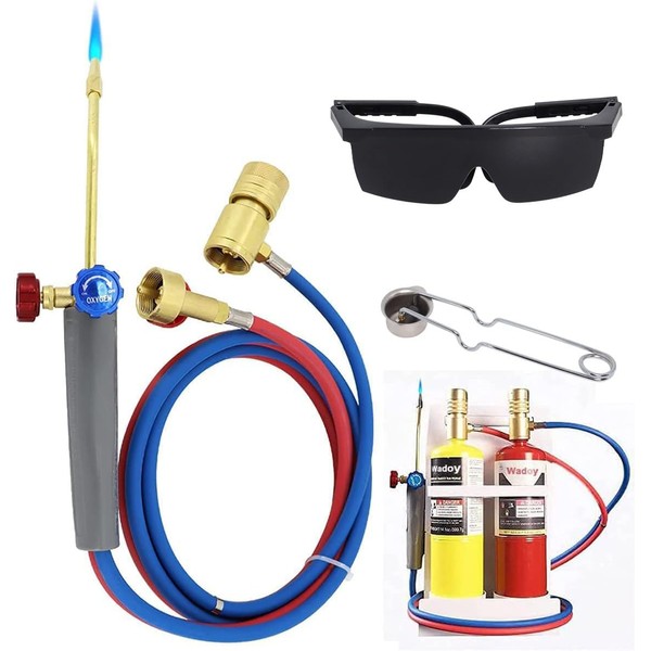 Propane Oxygen Torch Kit Gas Welding Torch with Brazing, Sparker, Protection Glass for Soldering, Welding, Heating, Plumbing Micro Mini PropaneTorch(Gas Cylinders and Matel Carrry Case Not Included)
