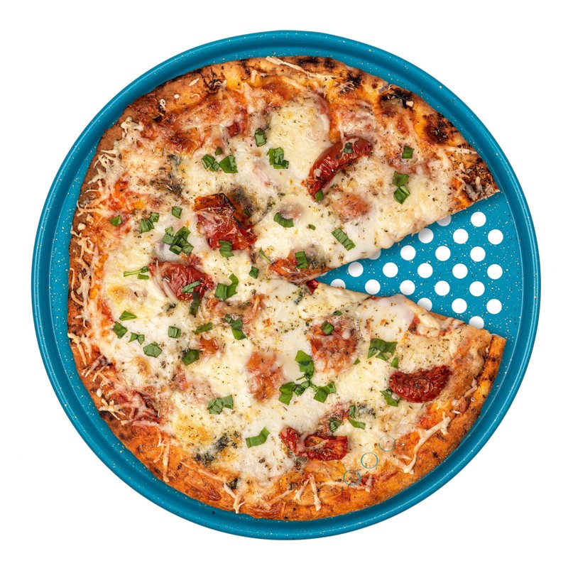 casaWare Perforated Pizza Pan 12-inch, Ceramic Coated NonStick (Blue Granite)
