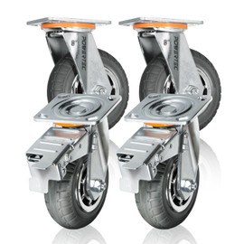 POWERTEC 8" Heavy Duty Caster Wheels Set of 4-2 with Dual Locking Brakes - All Terrain Non-Pneumatic Tire, 2000 lbs Capacity, Industrial Grade - Ideal for Heavy Equipment, Cart, and Dolly (17222)