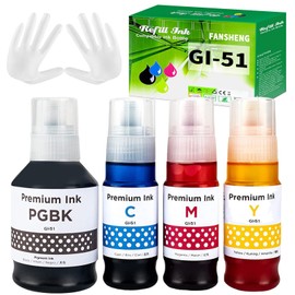 FANSHENG GI51 Ink Compatible with Canon GI-51 Ink Bottles for Pixma G1520 G1560 G2520 G2560 G3520 G3560 G1530 G2570 G4570 G3570 Series (4 Colors Black/Cyan/Magenta/Yellow) o)
