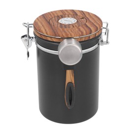 Coffee Canister 1.8L Stainless Steel Airtight Coffee Bean Storage Container with Day Controller Steel Spoon for Tea Flour Cereal Sugar Black