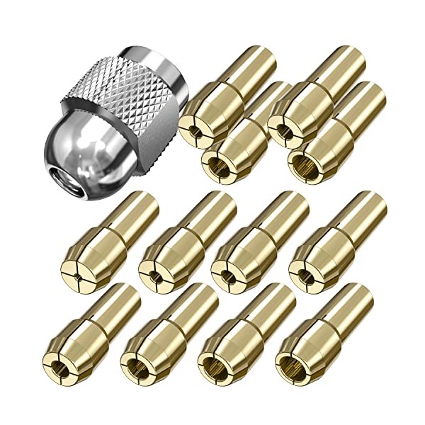 13 Pcs Collet for Dremel, Mellbree Replacement 4485 Collet for Dremel Accessory Set with 12 Collets (0.8mm 1.0mm 1.2mm 1.5mm 1.6mm 1.8mm 2.0mm 2.3mm 2.4mm 3.0mm 3.2mm) and 1 Collet Nut for Rotary Tool