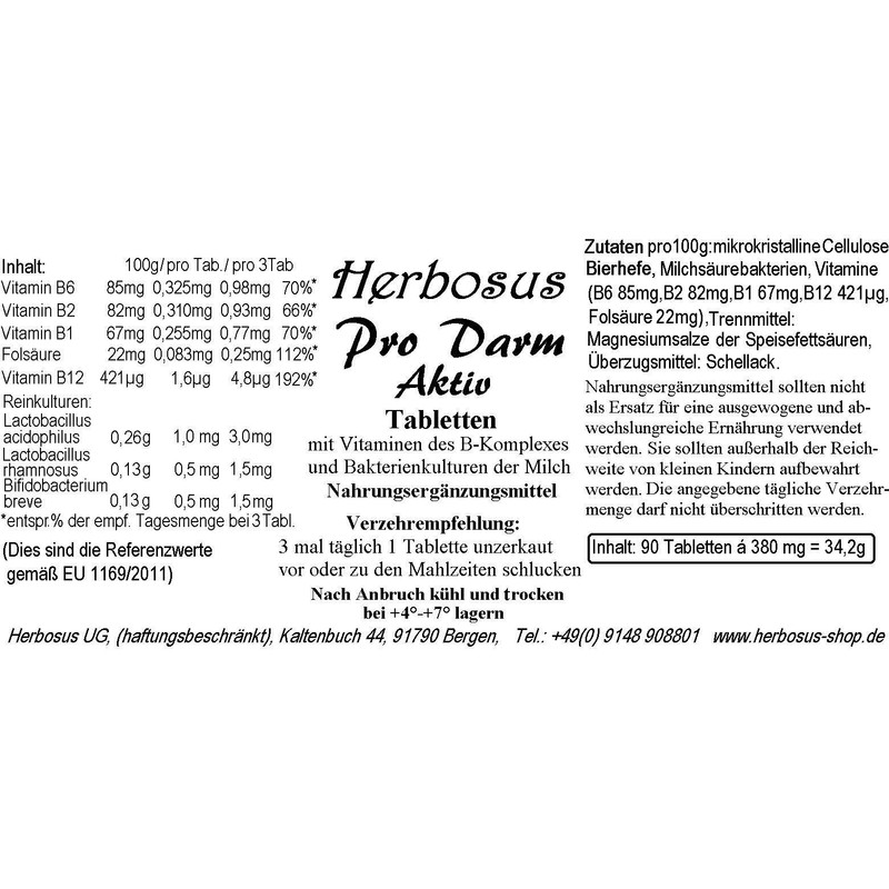 Pro Gut Active Tablets from Herbosus with Lactic Acid Bacteria