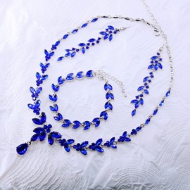 BiBeary Jewellery Set Bridal Women's Leaf Flower Wedding Statement Necklace Long Earrings Set Party Prom, Zirconia