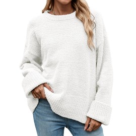 heekpek Women's Oversized Jumpers Long Sleeve Knit Tops Ladies Crew Neck Sweaters Casual Loose Fit Pullover, White, M