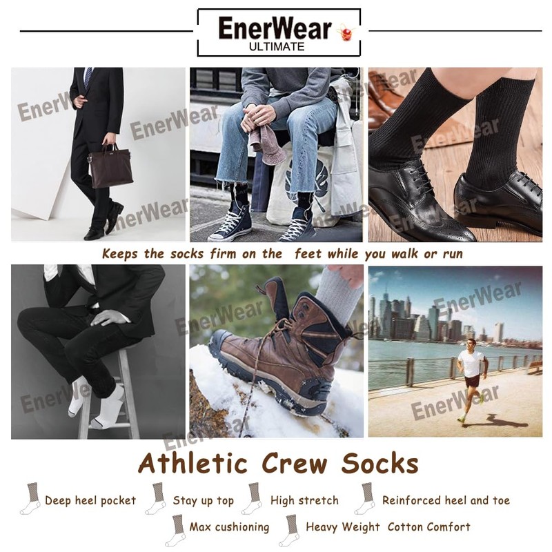 EnerWear 10P Pack Men's Cotton Moisture Wicking Heavy Cushion Crew