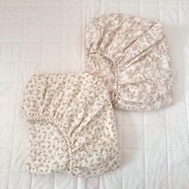 BuLuTu 2 Pack Muslin Mini Crib Sheets for Boys Girls, 38"x26", Camellia Flower Rabbit Print Pack and Play Sheets Fitted, Neutral Toddler Bed Sheets, Soft Durable, Camellia & Forest