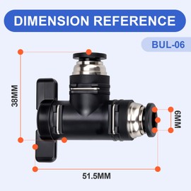 Bwintech 2 Pcs 6mm Pneumatic Ball Valve Push to Connect Fittings BUL Air Flow Control Valve Straight Quick Connect Air Hose Fittings