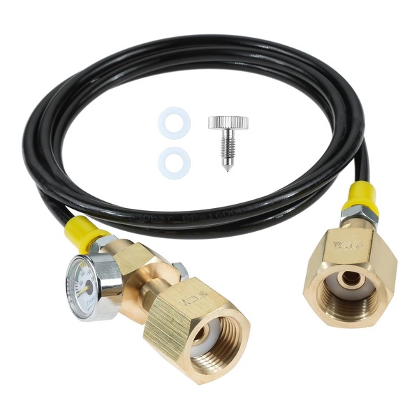 Aupoko 1.5 m CO2 Transfer Hose with 2000 PSI Pressure Gauge, 2 × W21.8-14 Thread Connection, for Transferring CO2 from One Large Bottle to Another