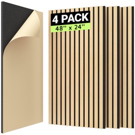 TONOR 4 PCS Wood Slat Panels, 48” x 24” x 1.2” Acoustic Panels for Wall, Decorative 3D Slat Panels for Sound Absorbing, Soundproof Panels for Living Room, Studio, Recording Room, Burly Wood