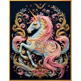 Leczany DIY Cross Stitch Kit: Complete Range of Pre-Printed Starter Kits for Beginners - Coloured Unicorn 40 x 52 cm