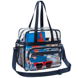 Paxiland Clear Bag for Stadium Events 12x6x12 Clear Tote Bag Transparent Bag for Sports Concert Travel Work, Navy