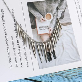 Fashion Spikes Rivets Draped Chunky Collar Necklace for Women Jewelry-Silver