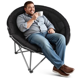 Oversized XXL Folding Round Camping Chair,Super Comfy Padded Moon Camp Chairs,Heavy Duty Supports 400 Lbs Outdoor Lawn Chairs for Adults,Perfect for Indoor,Family Camping,Picnics and Garden,Black