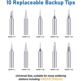 10pcs 900M-T Soldering Iron Tips, Fit for ATTEN, TENMA,Hakko, Quick, Aoyue, Maplin, Yihua Solder Station, ABF Soldering Station, Soldering Gun, Lead-Free Solder Iron Tip with 1pcs Welding Sleeve