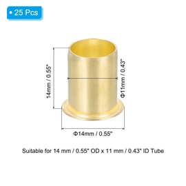 PATIKIL Brass Compression Insert, 25 Pcs 14mm OD x 11mm ID Tube Insert Tube Support Compression Fitting Assortment Kit for Water Oil Air Pipe