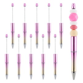 Beadthoven 10Pcs Plastic Beadable Pens, Bead Ballpoint Pens Gradient Color Shaft Black Ink Bead Pens Beaded Pen for DIY Pen Decorations Supplies School Office (Pearl Pink)