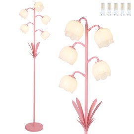 Pink Flower Floor Lamps for Living Room, Modern Floor Lamp with 5 LED Bulbs, Adjustable Standing Lamps for Bedroom Girls Room, Dresser, Kid's Room, Corner Tall Lamp Ambient Lighting for Home Decor