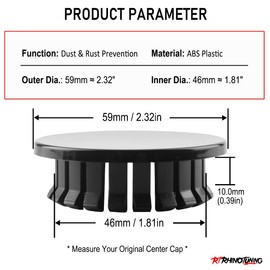 RTrhinoTuning 4pcs 59mm Wheel Center Caps Compatible with 2005-2017 Chevy Impala Equinox Malibu Camaro Volt Grand Am WS-6 for Wheel Rim Center Cover OD:2.33"/59mm ID:1.81"/46mm Black Base