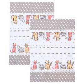 SPOTTED DOG GIFT COMPANY - Set of 2 White Kitchen Tea Towels 230 g Quality Cotton Cat Design 50 cm x 70 cm Gift for Cat Lovers